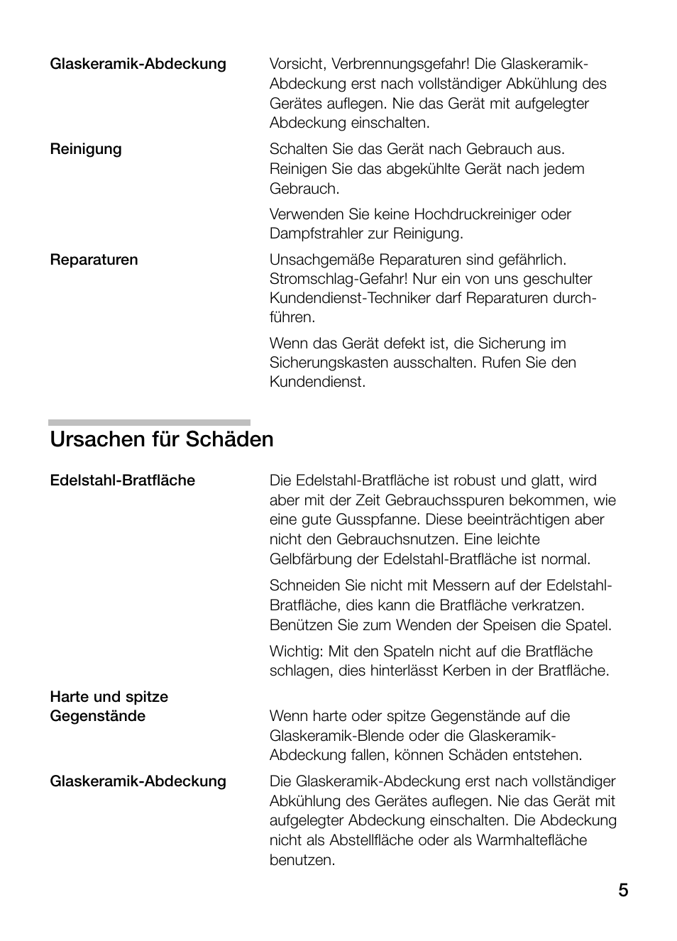 Ursachen für schäden | Neff N54K40N0 User Manual | Page 5 / 64