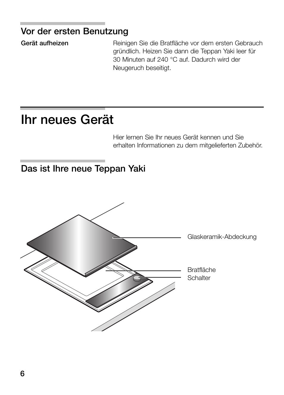 Ihr neues gerät, Vor der ersten benutzung, Das ist ihre neue teppan yaki | Neff N54K40N0 User Manual | Page 6 / 64