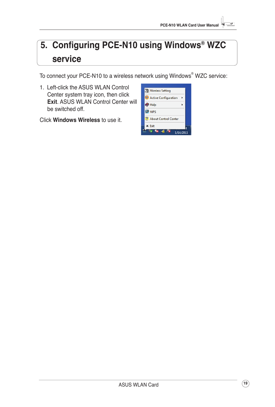 Configuring pce-n10 using windows® wzc service, Configuring pce-n10 using windows, Wzc service | Asus PCE-N10 User Manual | Page 22 / 34