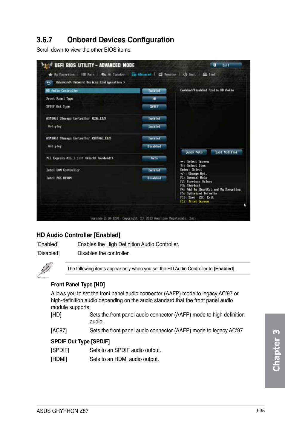 7 onboard devices configuration, Onboard devices configuration -35, Chapter 3 | Asus GRYPHON Z87 User Manual | Page 103 / 168