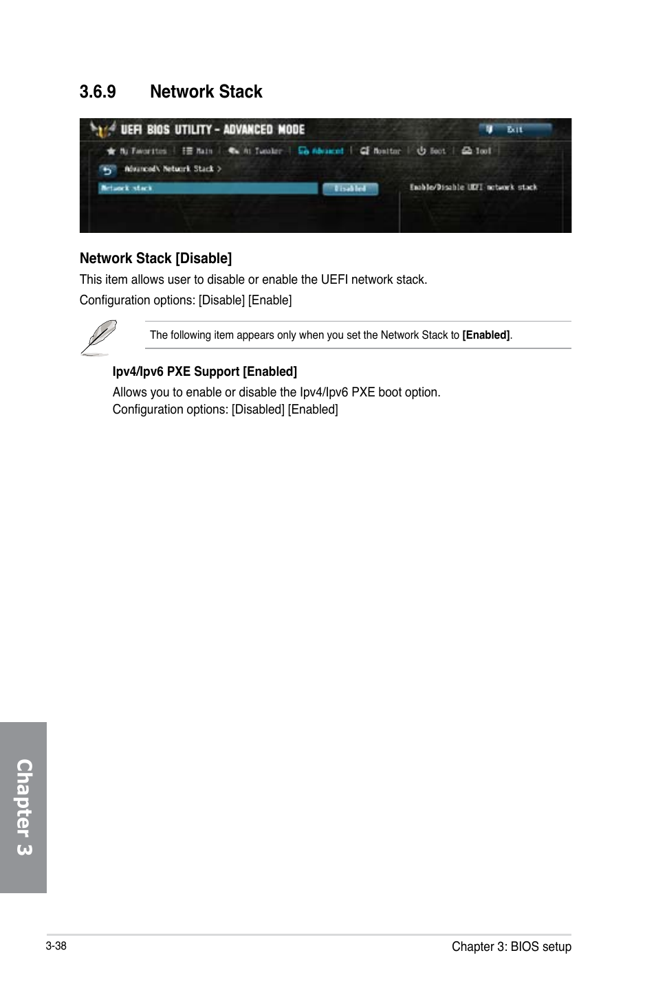 9 network stack, Network stack -38, Chapter 3 | Asus GRYPHON Z87 User Manual | Page 106 / 168