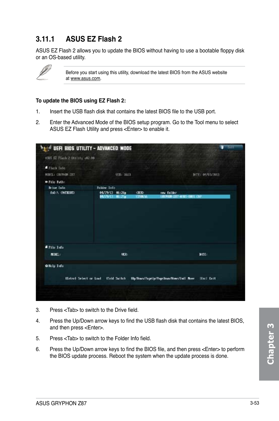 Chapter 3, 1 asus ez flash 2 | Asus GRYPHON Z87 User Manual | Page 121 / 168