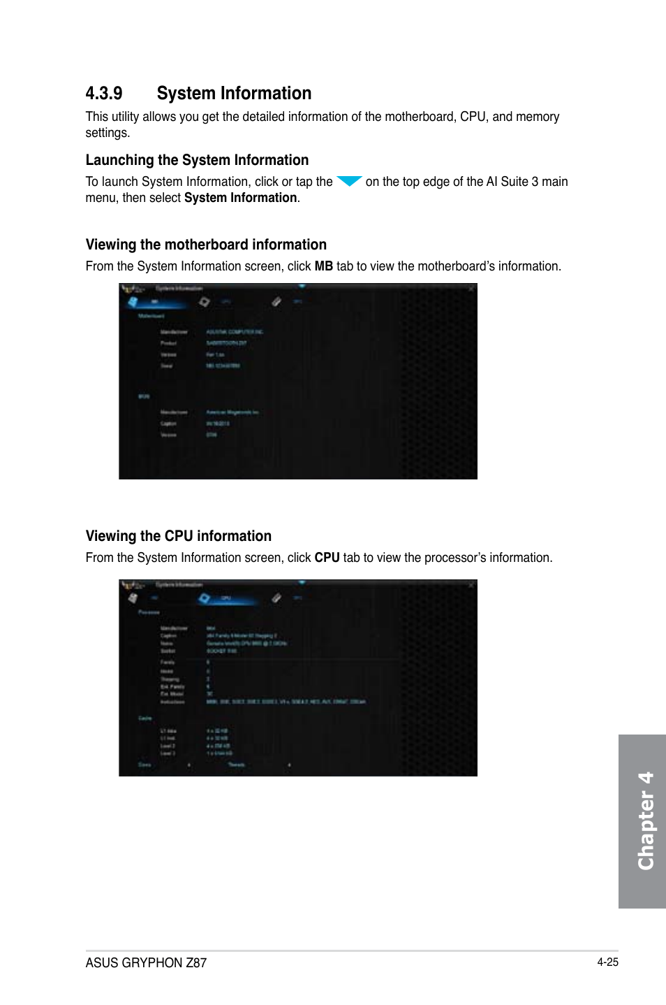 9 system information, System information -25, Chapter 4 | Asus GRYPHON Z87 User Manual | Page 151 / 168