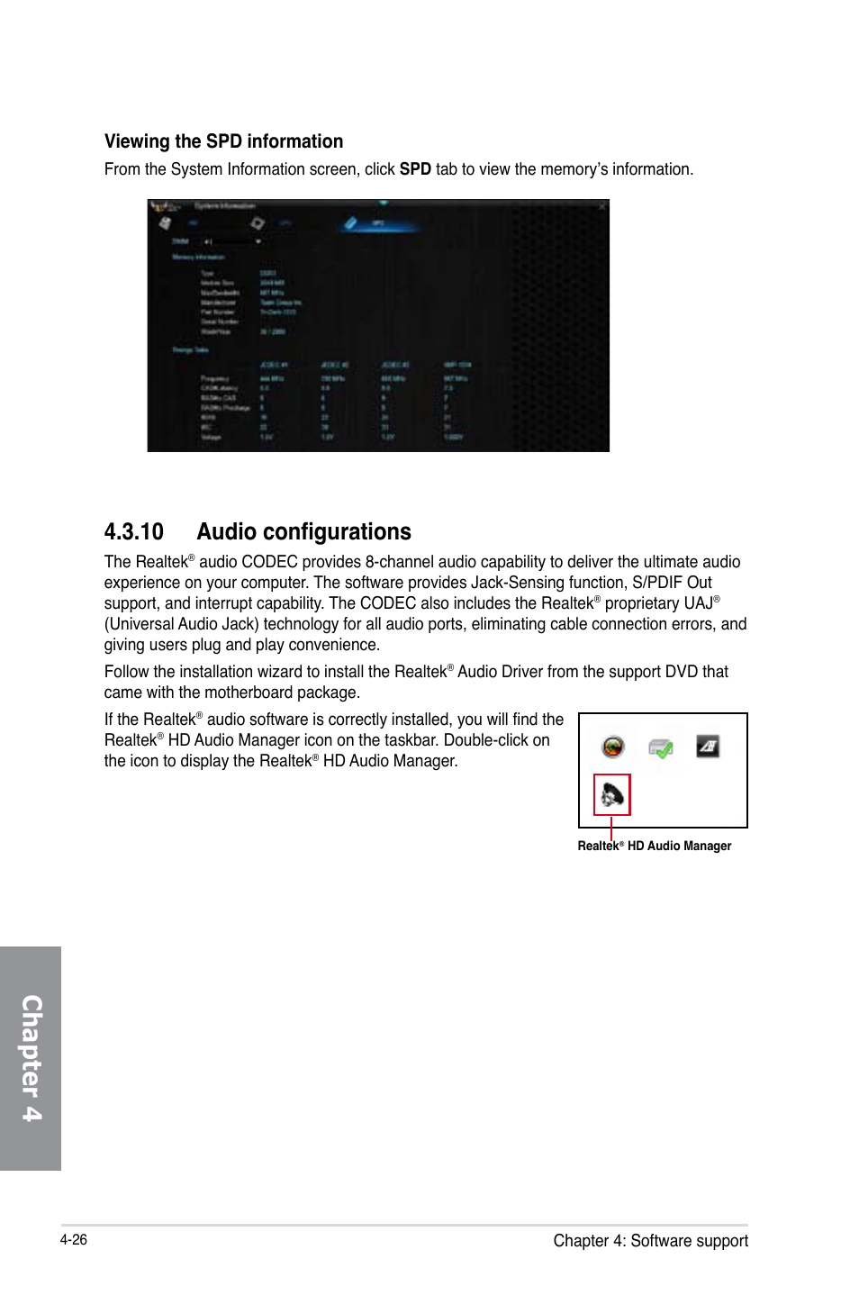10 audio configurations, Audio configurations -26, Chapter 4 | Viewing the spd information | Asus GRYPHON Z87 User Manual | Page 152 / 168