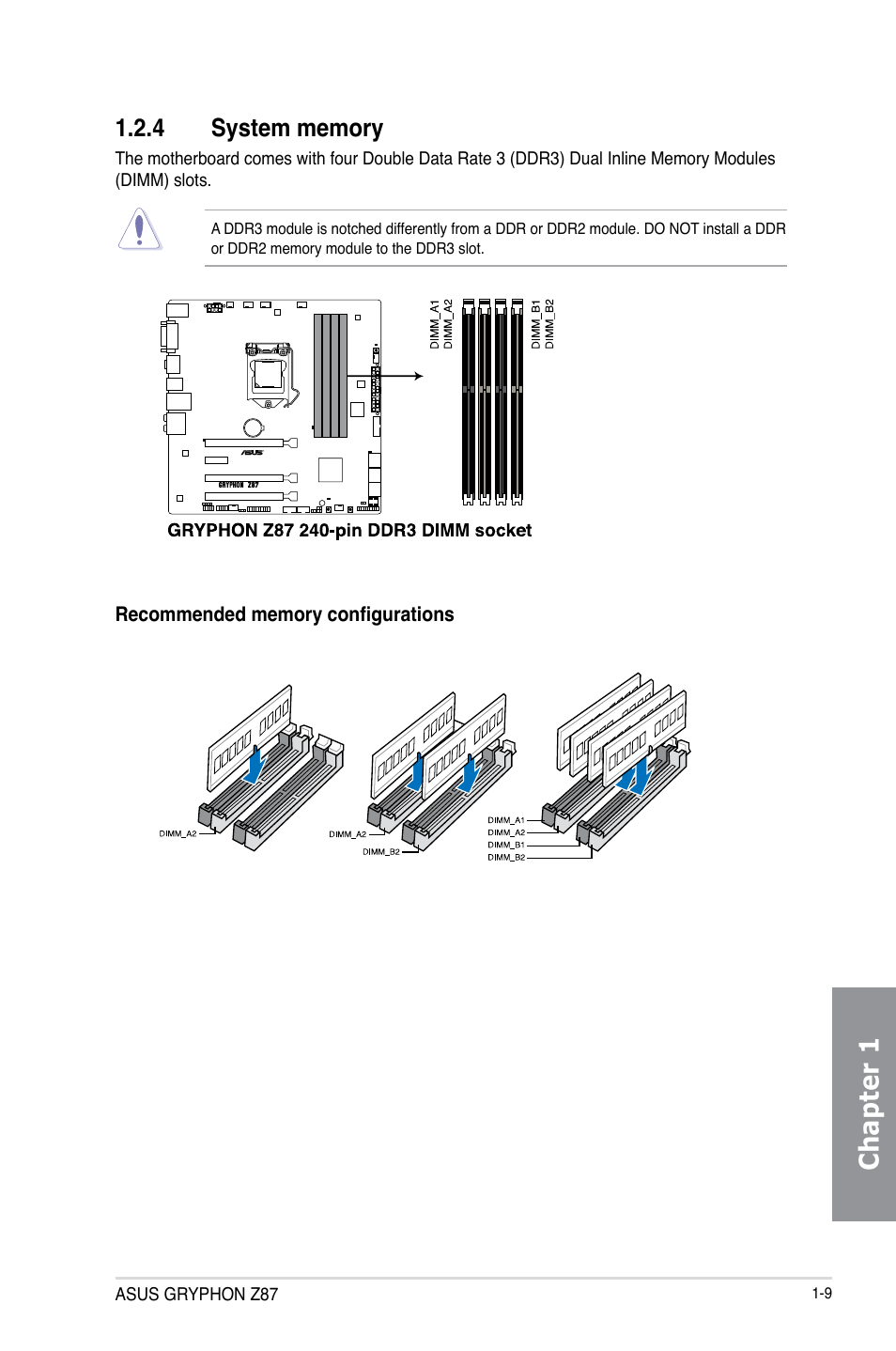 4 system memory, System memory -9, Chapter 1 | Asus GRYPHON Z87 User Manual | Page 23 / 168