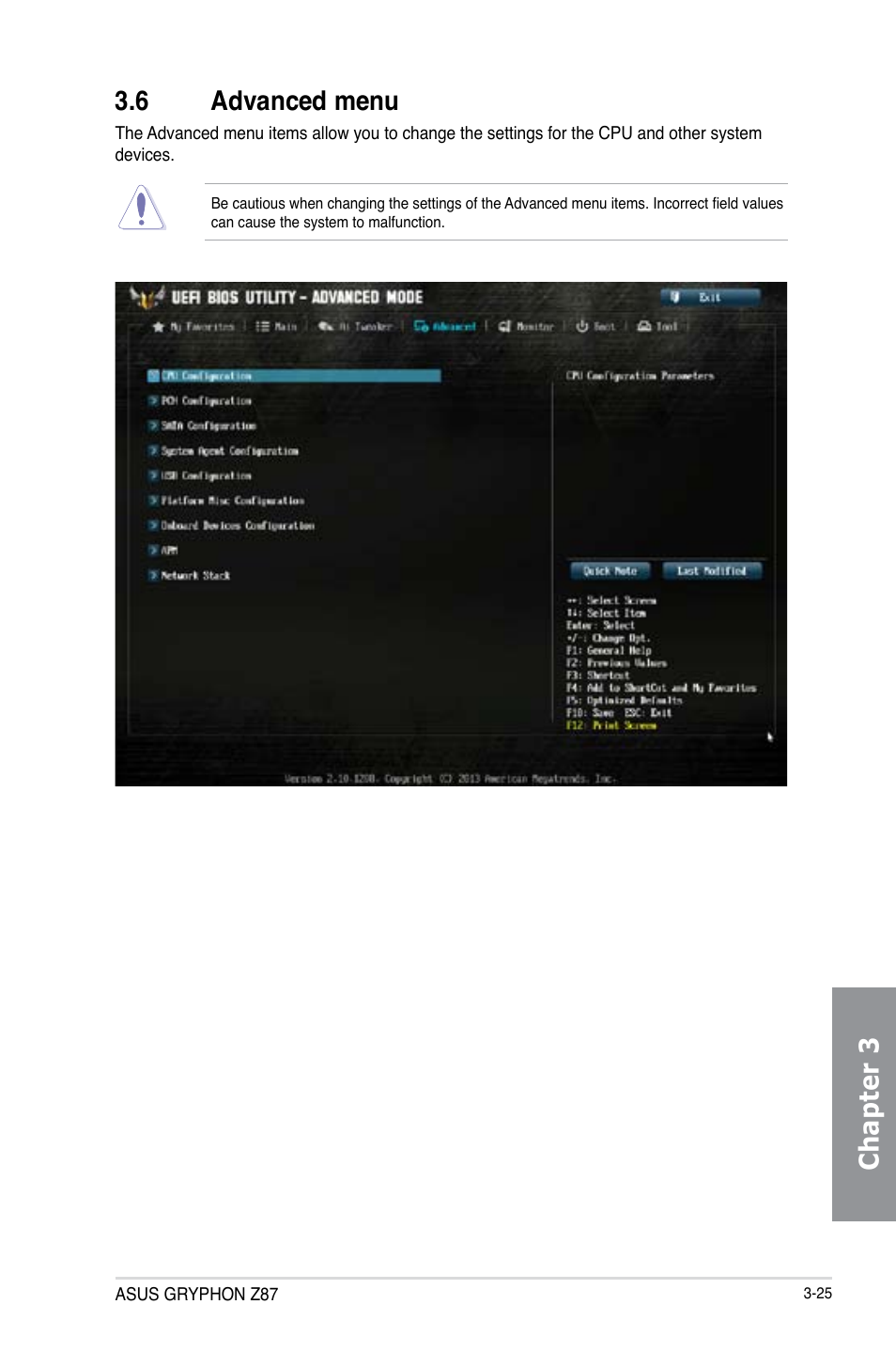 6 advanced menu, Advanced menu -25, Chapter 3 3.6 advanced menu | Asus GRYPHON Z87 User Manual | Page 93 / 168