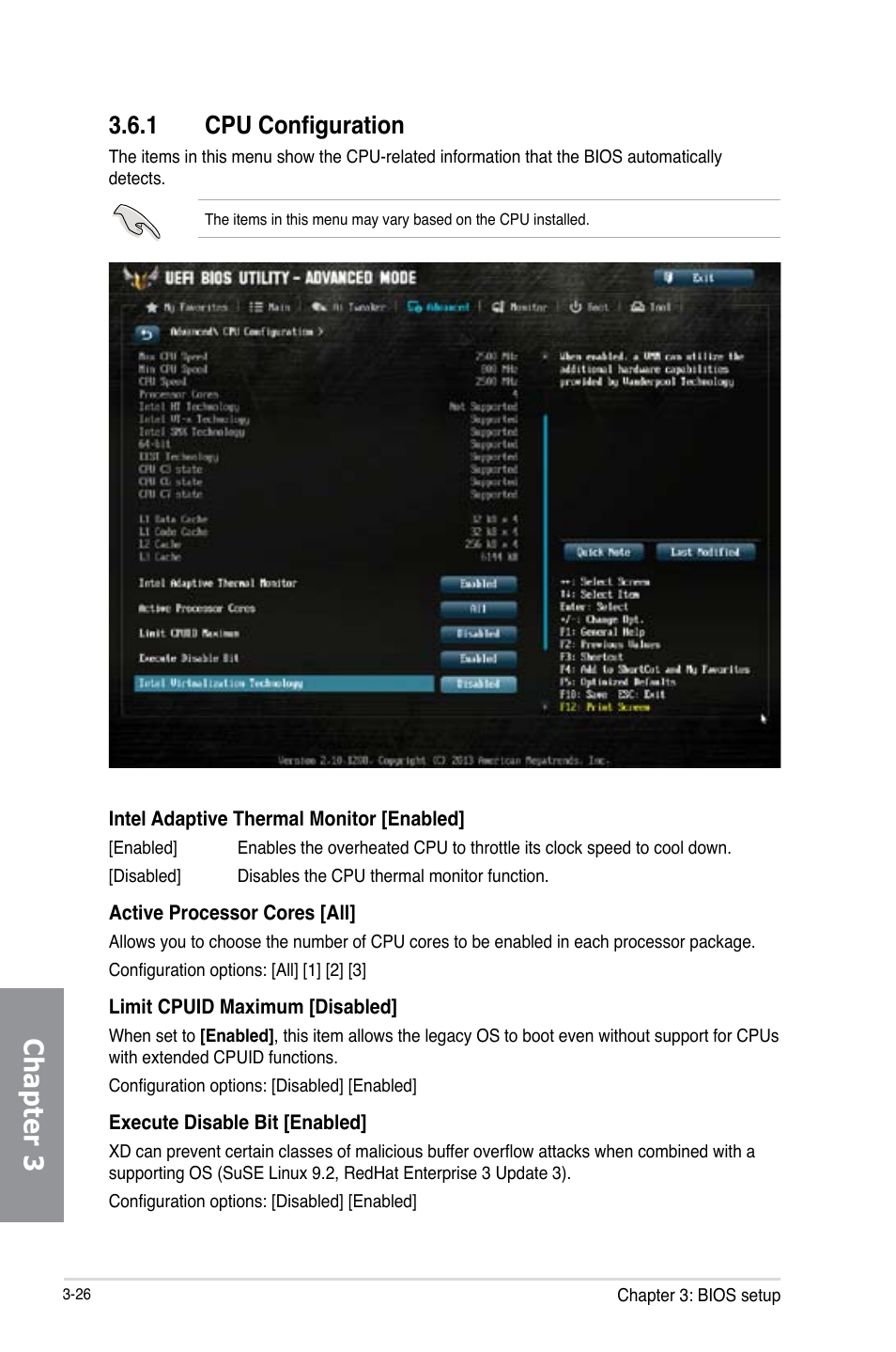 1 cpu configuration, Cpu configuration -26, Chapter 3 | Asus GRYPHON Z87 User Manual | Page 94 / 168