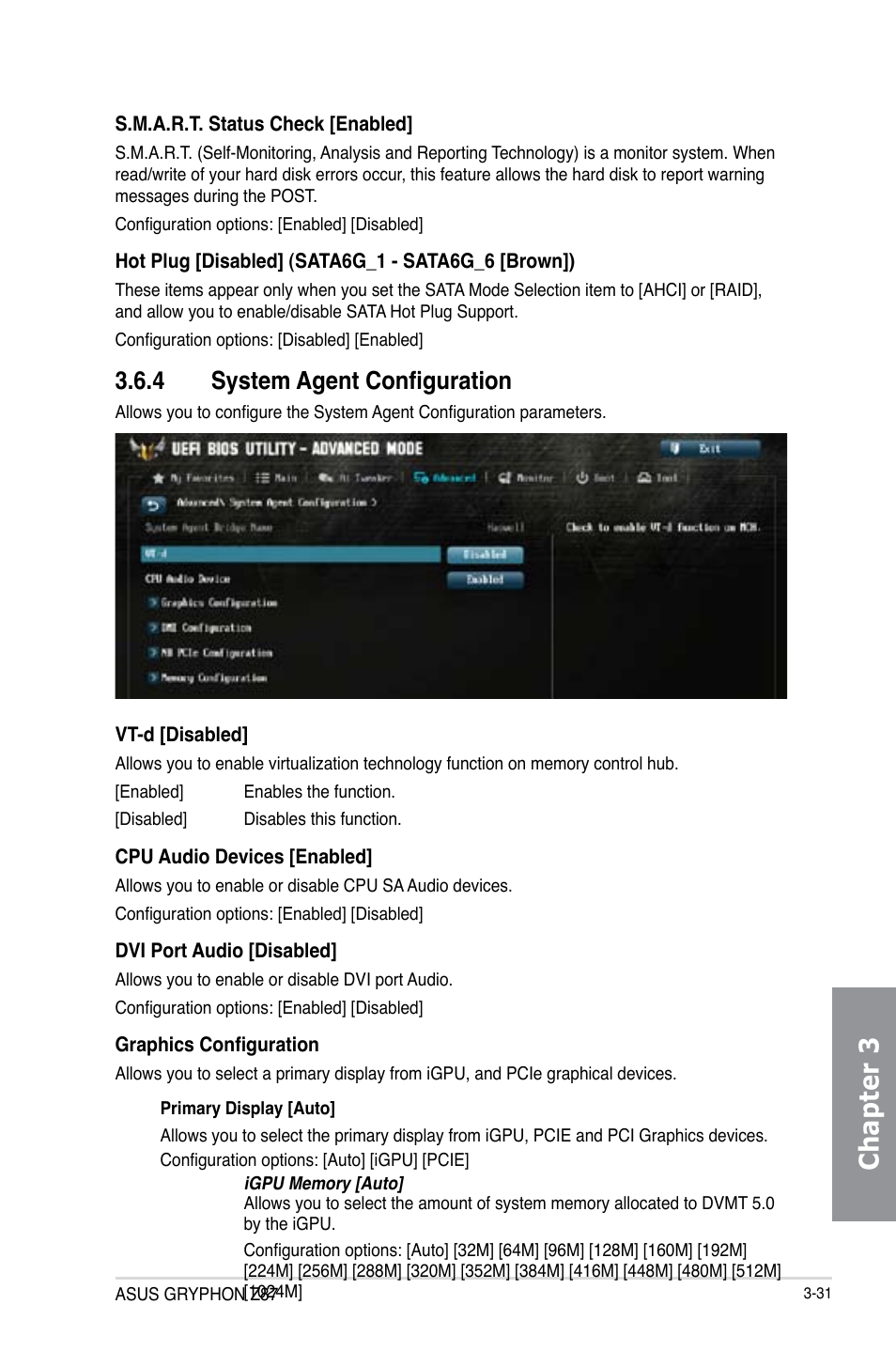 4 system agent configuration, System agent configuration -31, Chapter 3 | Asus GRYPHON Z87 User Manual | Page 99 / 168