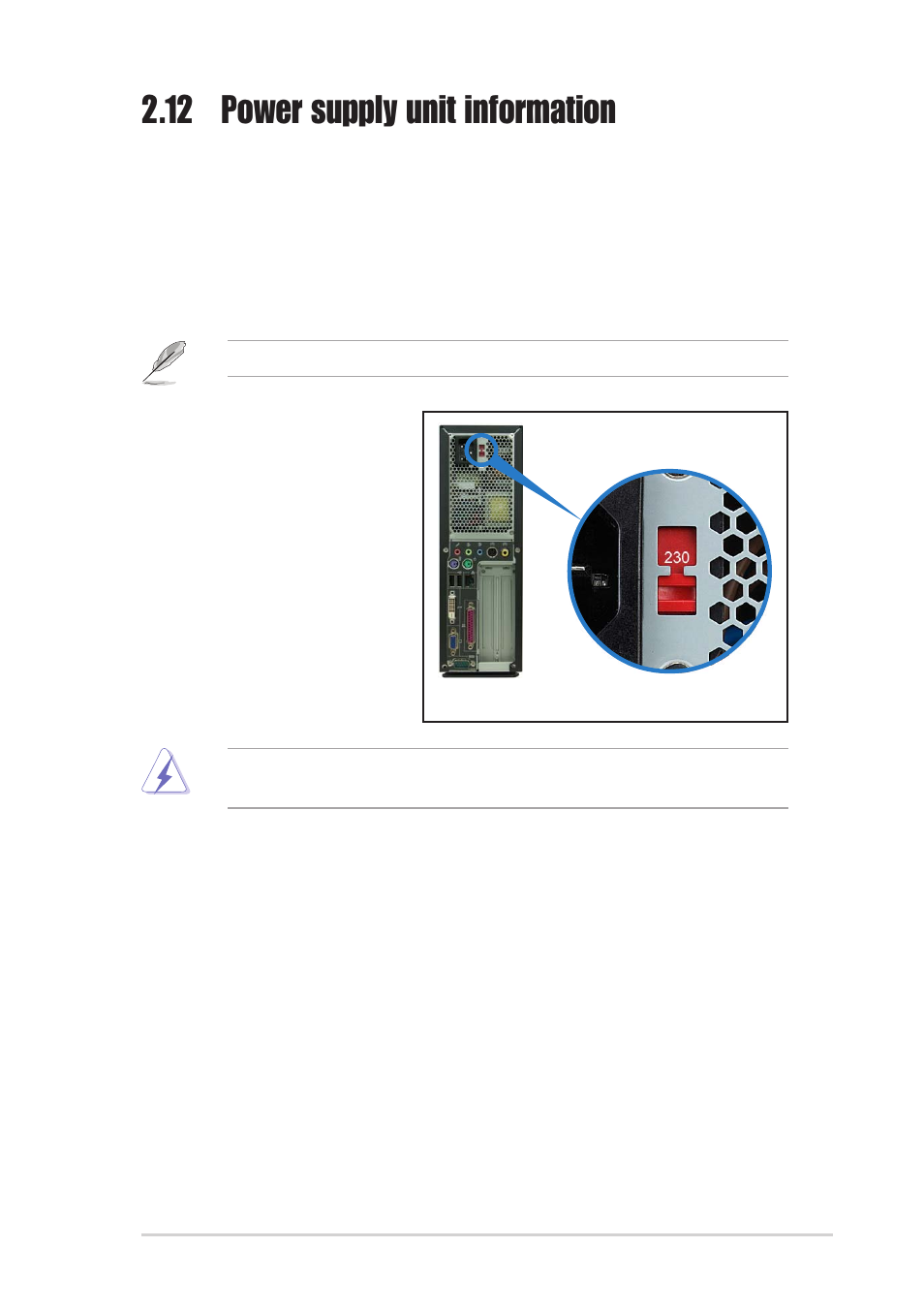 12 power supply unit information, 1 voltage selector | Asus P1-AH1 User Manual | Page 41 / 94