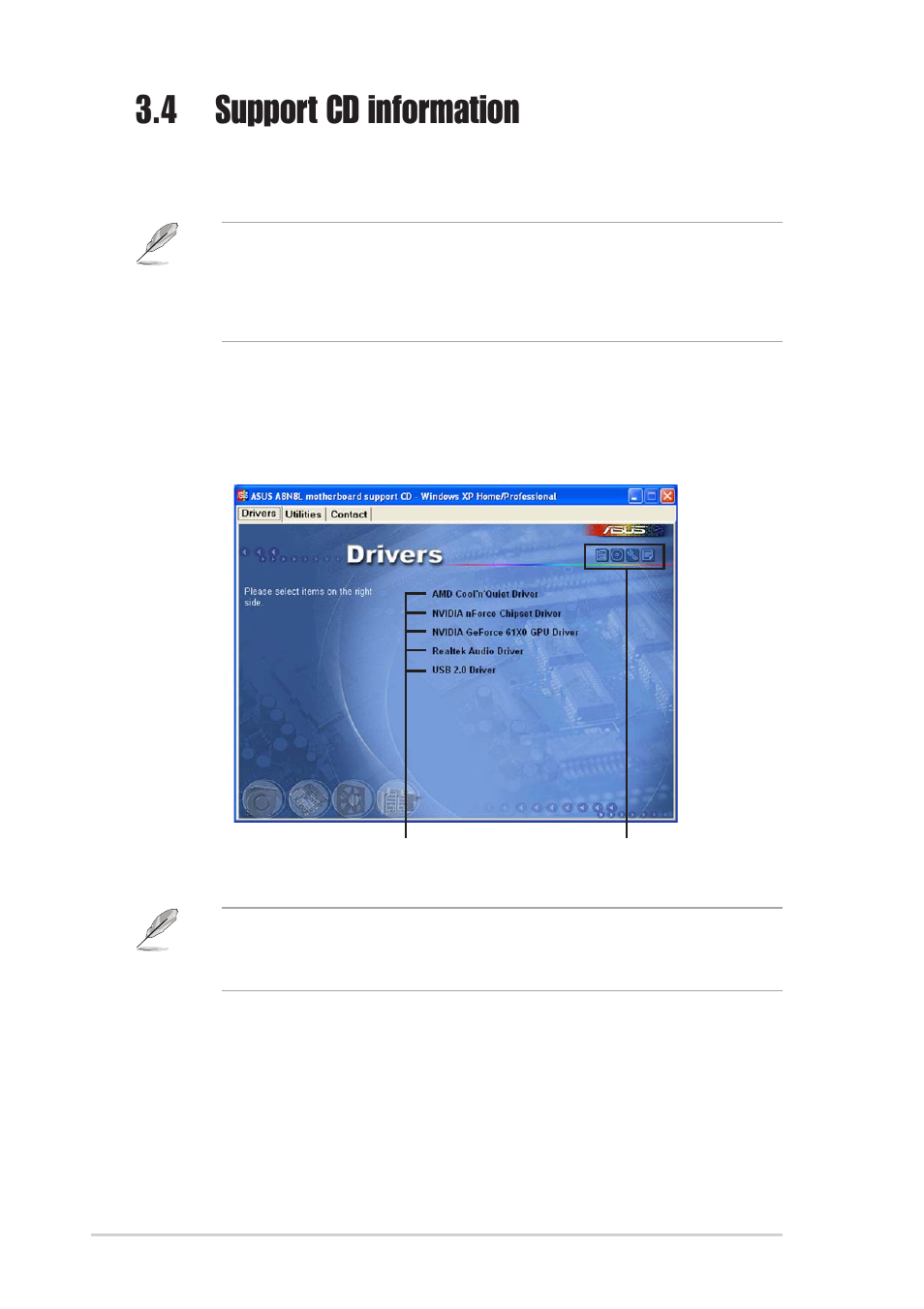 4 support cd information, 1 running the support cd, 2 drivers menu | Asus P1-AH1 User Manual | Page 48 / 94