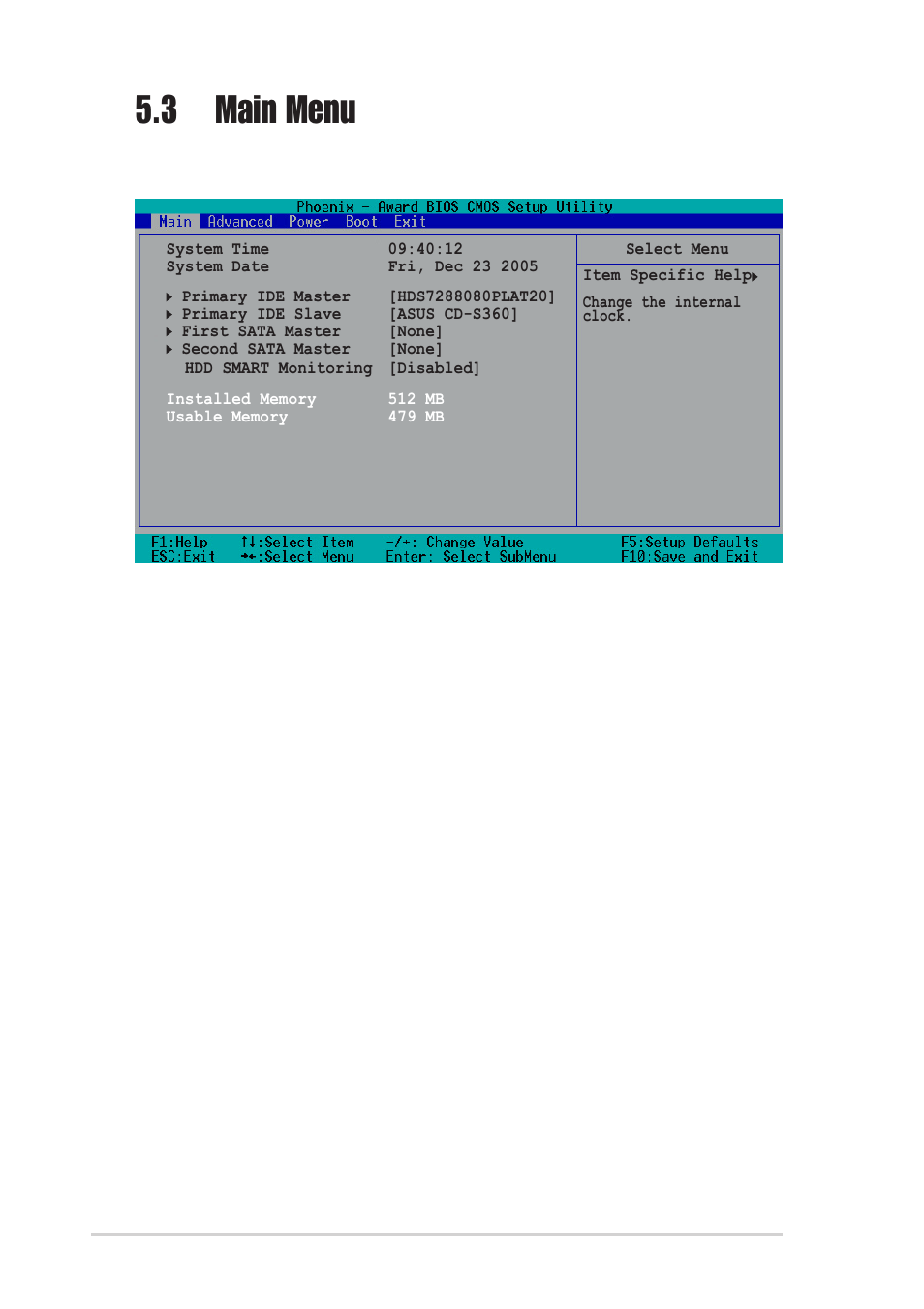 3 main menu, 1 system time [xx:xx:xx | Asus P1-AH1 User Manual | Page 70 / 94