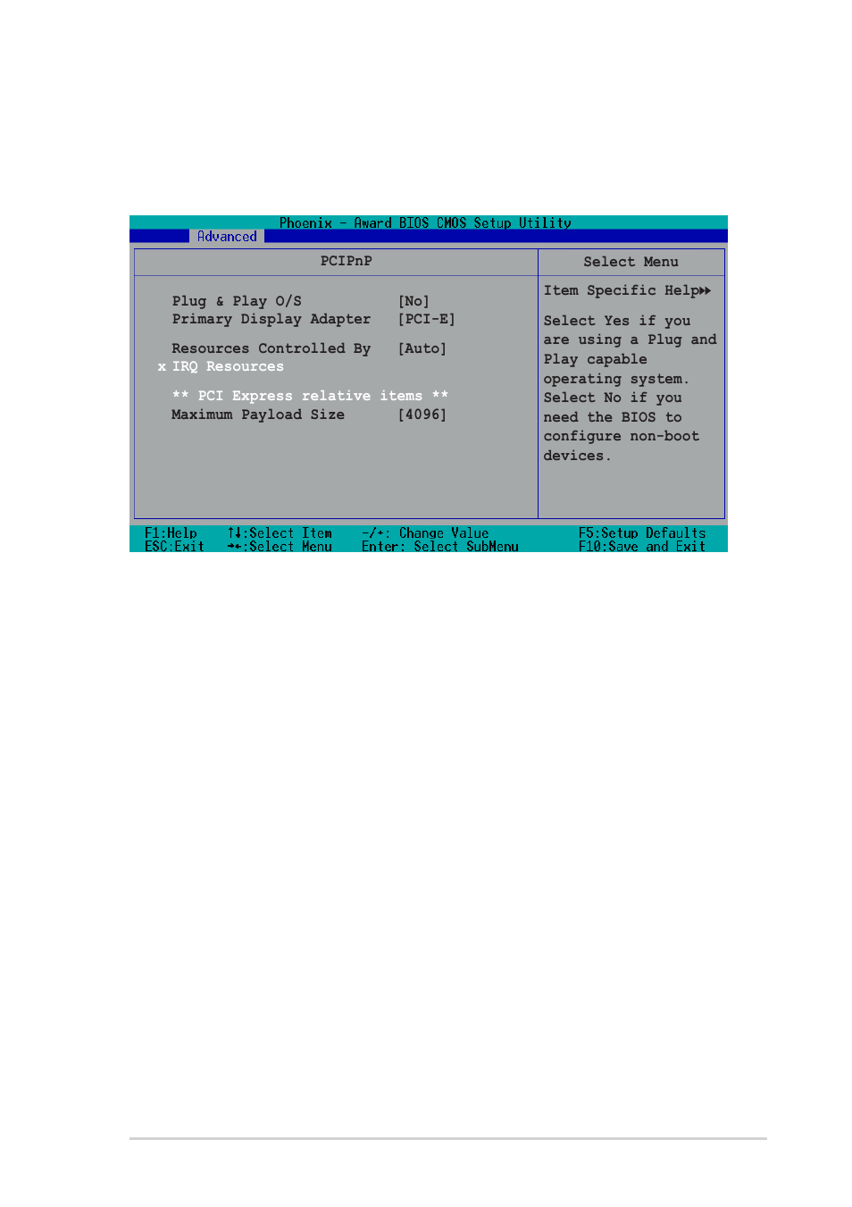 3 pcipnp, Plug & play o/s [no, Primary display adapter [pci-e | Resources controlled by [auto | Asus P1-AH1 User Manual | Page 77 / 94