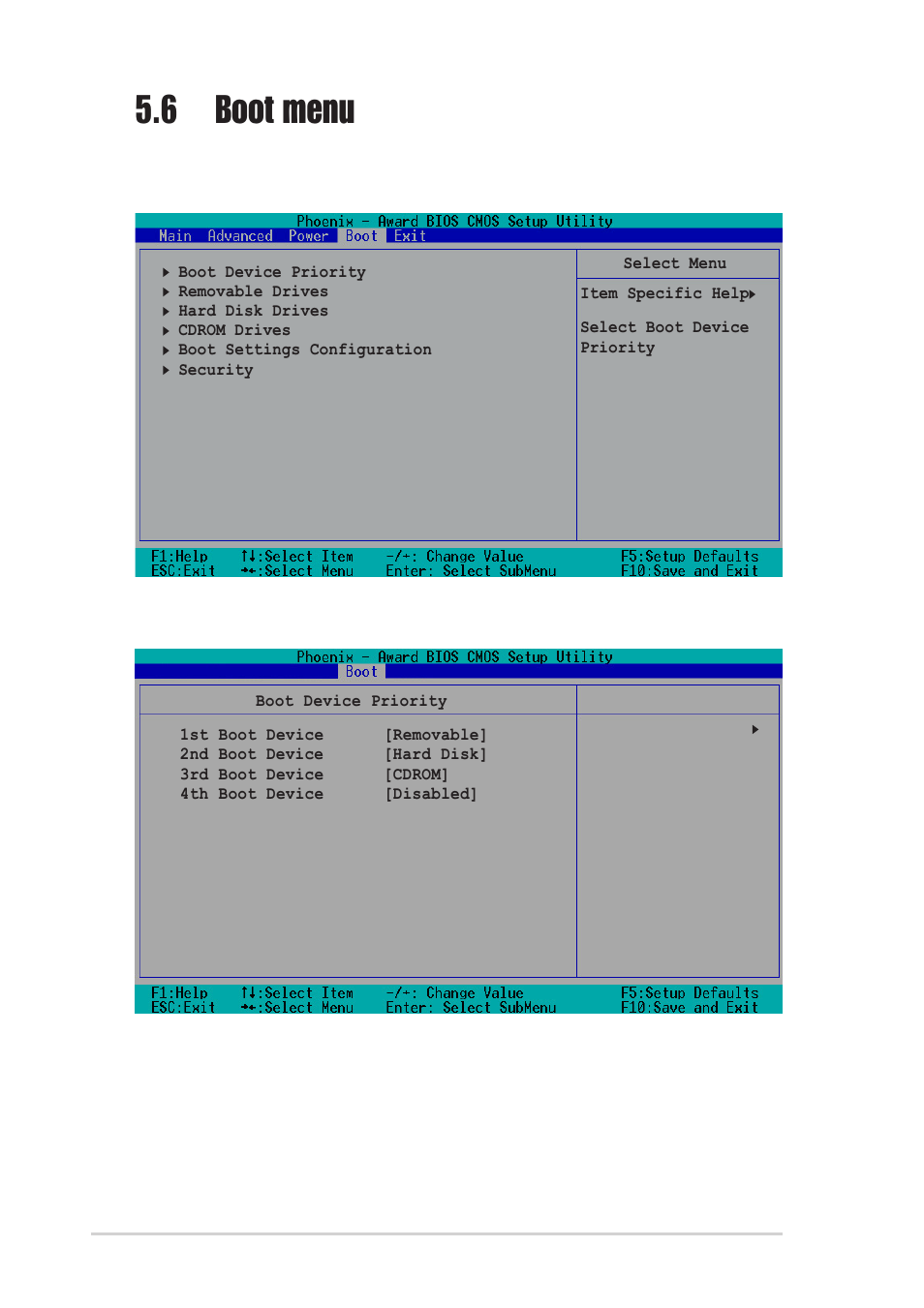 6 boot menu, 1 boot device priority, 1st ~ xxth boot device [removable | Asus P1-AH1 User Manual | Page 86 / 94