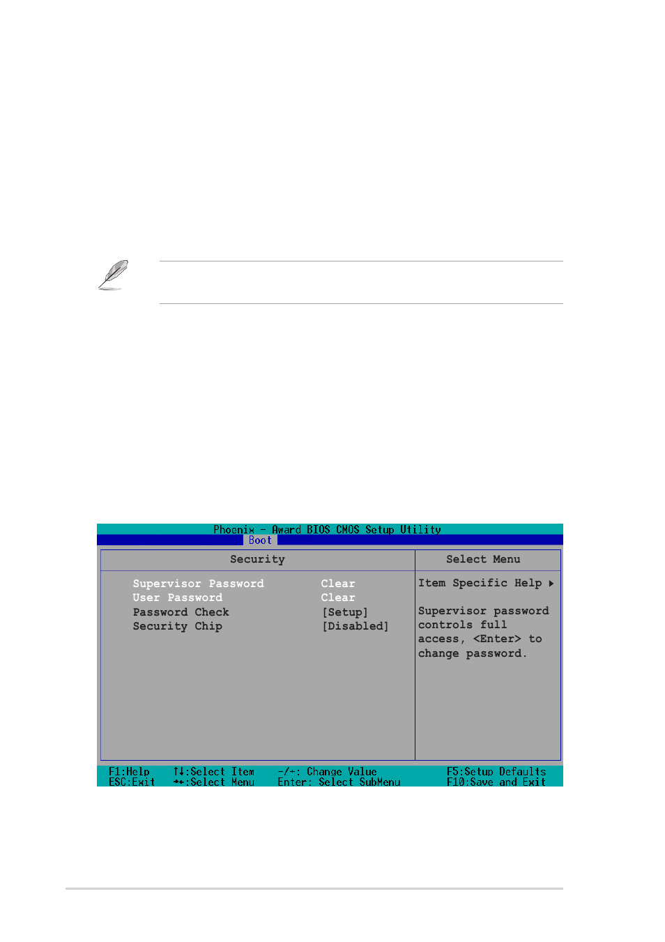 6 security, Os select for dram > 64 mb [non-os2, Full screen logo [enabled | Halt on [all, but keyboard | Asus P1-AH1 User Manual | Page 90 / 94