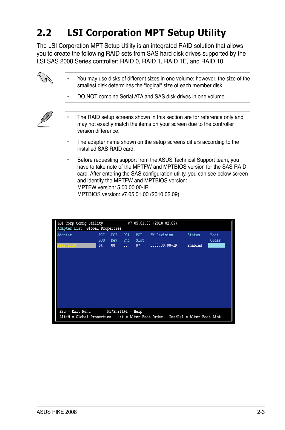 2 lsi corporation mpt setup utility, Lsi corporation mpt setup utility -3 | Asus PIKE 2008 User Manual | Page 17 / 60