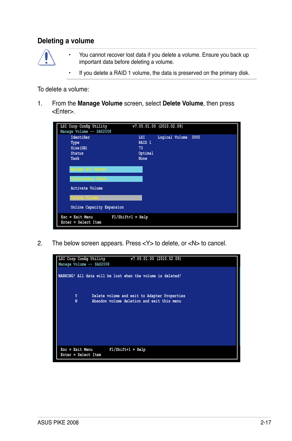 Deleting a volume | Asus PIKE 2008 User Manual | Page 31 / 60