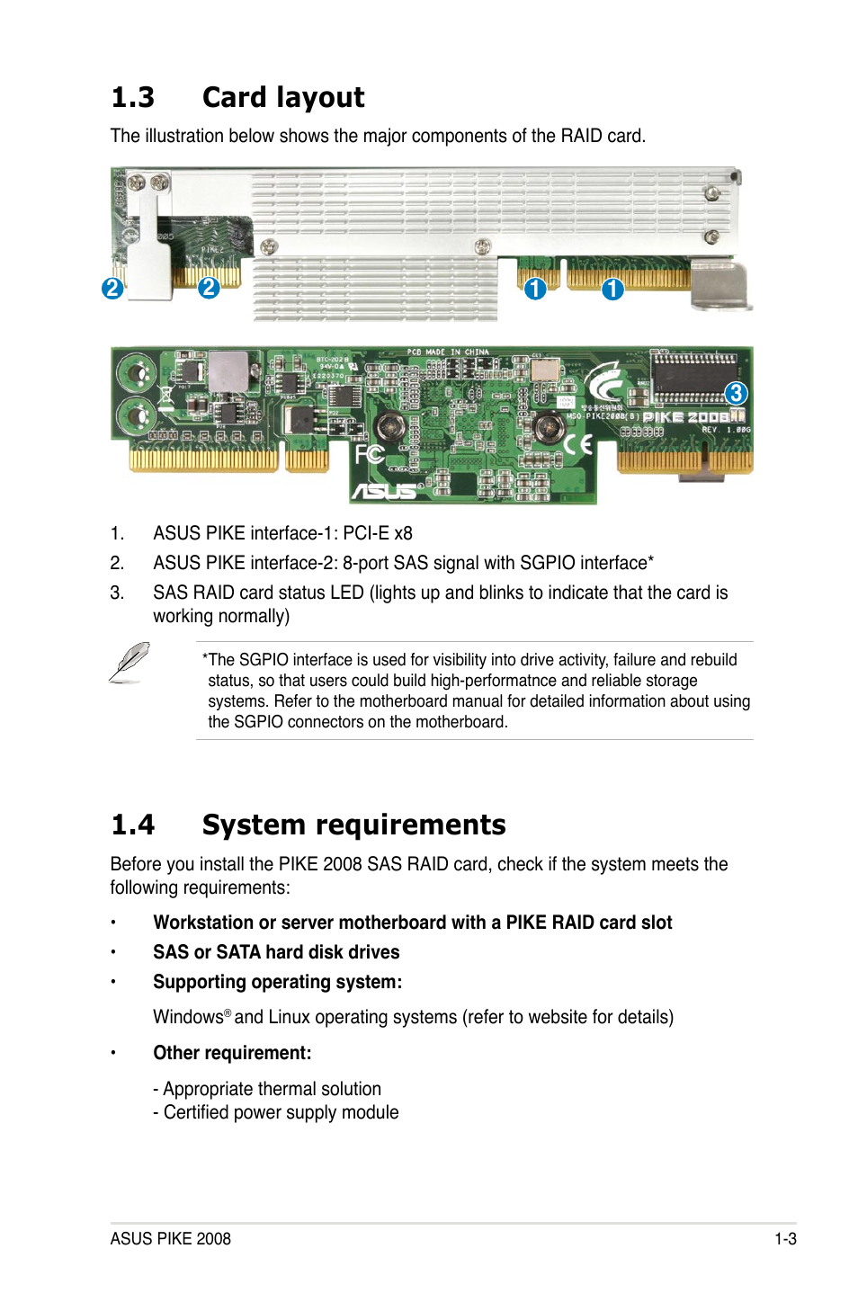 3 card layout, 4 system requirements, Card layout -3 | System requirements -3 | Asus PIKE 2008 User Manual | Page 9 / 60