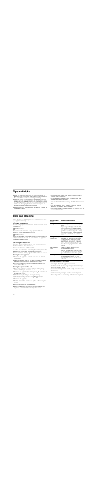 Tips and tricks, Care and cleaning, Risk of electric shock | Risk of burns, Cleaning the appliance, Cleaning the warm appliance, Cleaning the appliance when cold, After dissolving the dirt, you can begin cleaning, Switch off the appliance, Remove dissolved dirt with the spatula | Neff N54K40N0 User Manual | Page 14 / 32