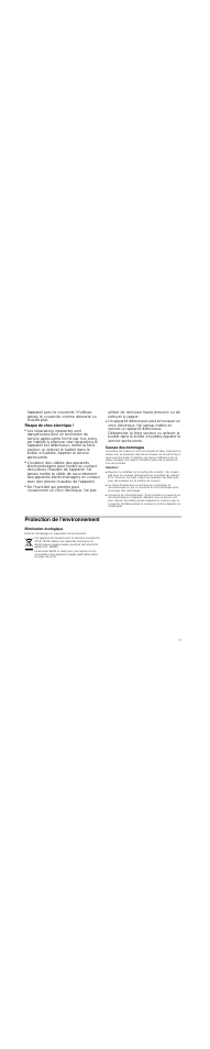 Risque de choc électrique, Causes des dommages, Attention | Rayures ou entailles sur la surface de cuisson, Couvercle en vitrocéramique, Protection de l'environnement, Elimination écologique | Neff N54K40N0 User Manual | Page 17 / 32