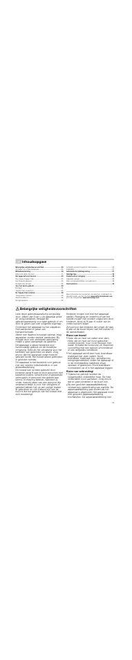 É inhoudsopgave[nl] gebruiksaanwijzing, Belangrijke veiligheidsvoorschriften, Risico van brand | Risico van verbranding, Inhoudsopgave | Neff N54K40N0 User Manual | Page 23 / 32
