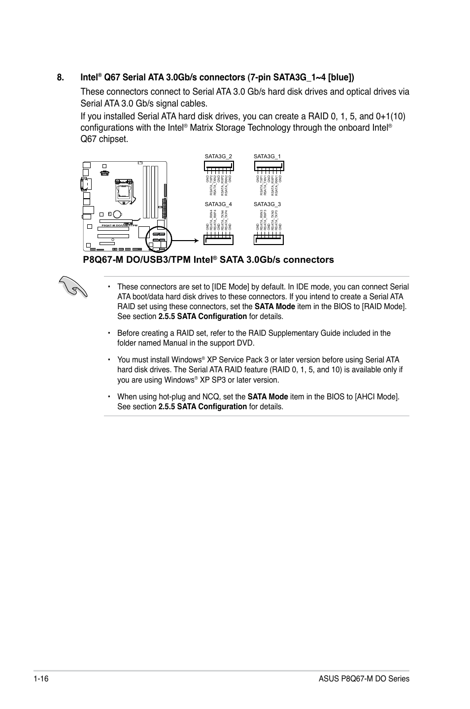 Intel, Q67 chipset, P8q67-m do/usb3/tpm intel | Sata 3.0gb/s connectors | Asus P8Q67-M DO/USB3/TPM User Manual | Page 26 / 62