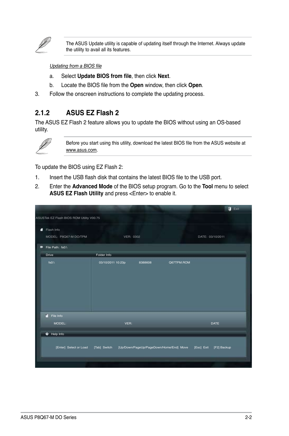 2 asus ez flash 2, Asus ez flash 2 -2 | Asus P8Q67-M DO/USB3/TPM User Manual | Page 31 / 62