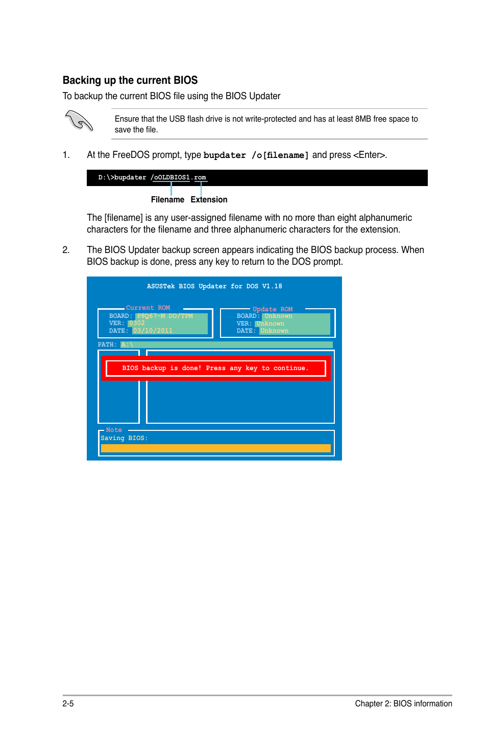 Backing up the current bios | Asus P8Q67-M DO/USB3/TPM User Manual | Page 34 / 62