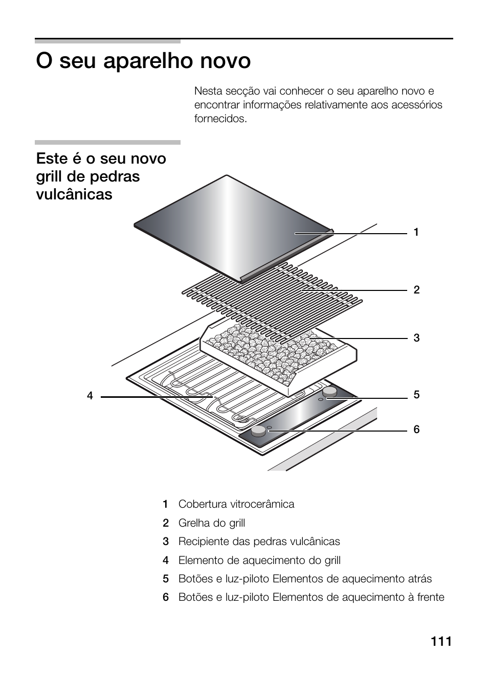 O seu aparelho novo, Este é o seu novo grill de pedras vulcânicas | Neff N64K40N0 User Manual | Page 111 / 124