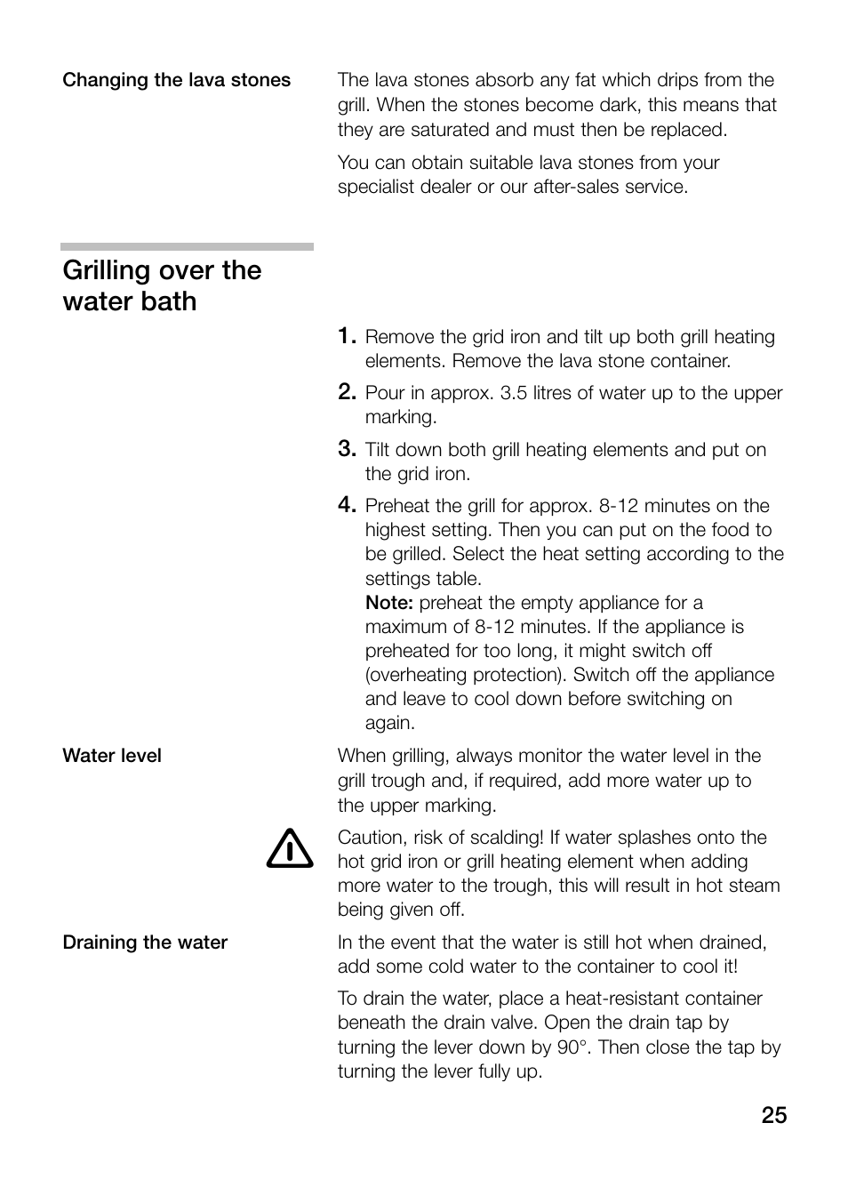 Grilling over the water bath | Neff N64K40N0 User Manual | Page 25 / 124