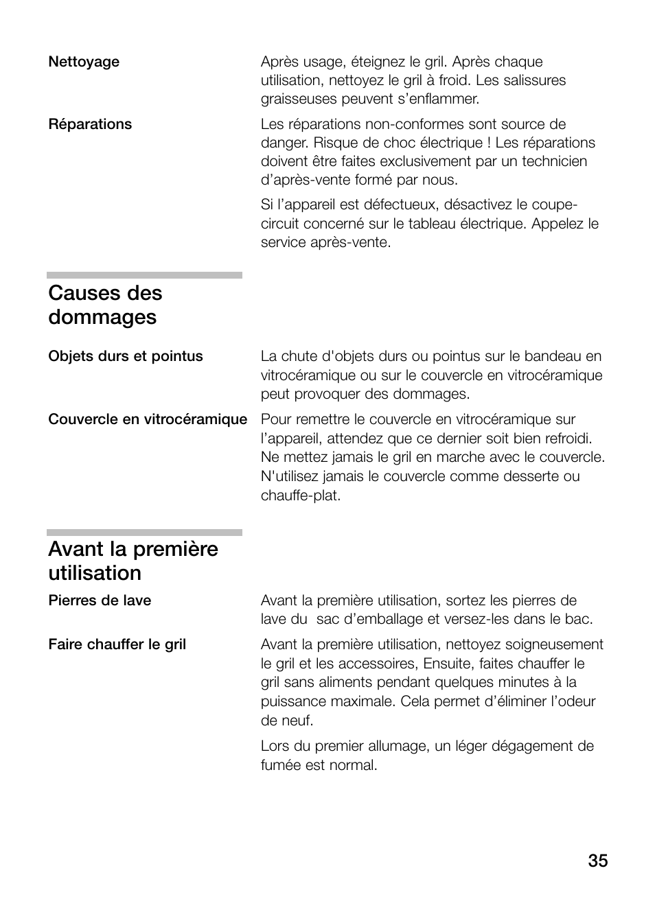 Causes des dommages, Avant la première utilisation | Neff N64K40N0 User Manual | Page 35 / 124