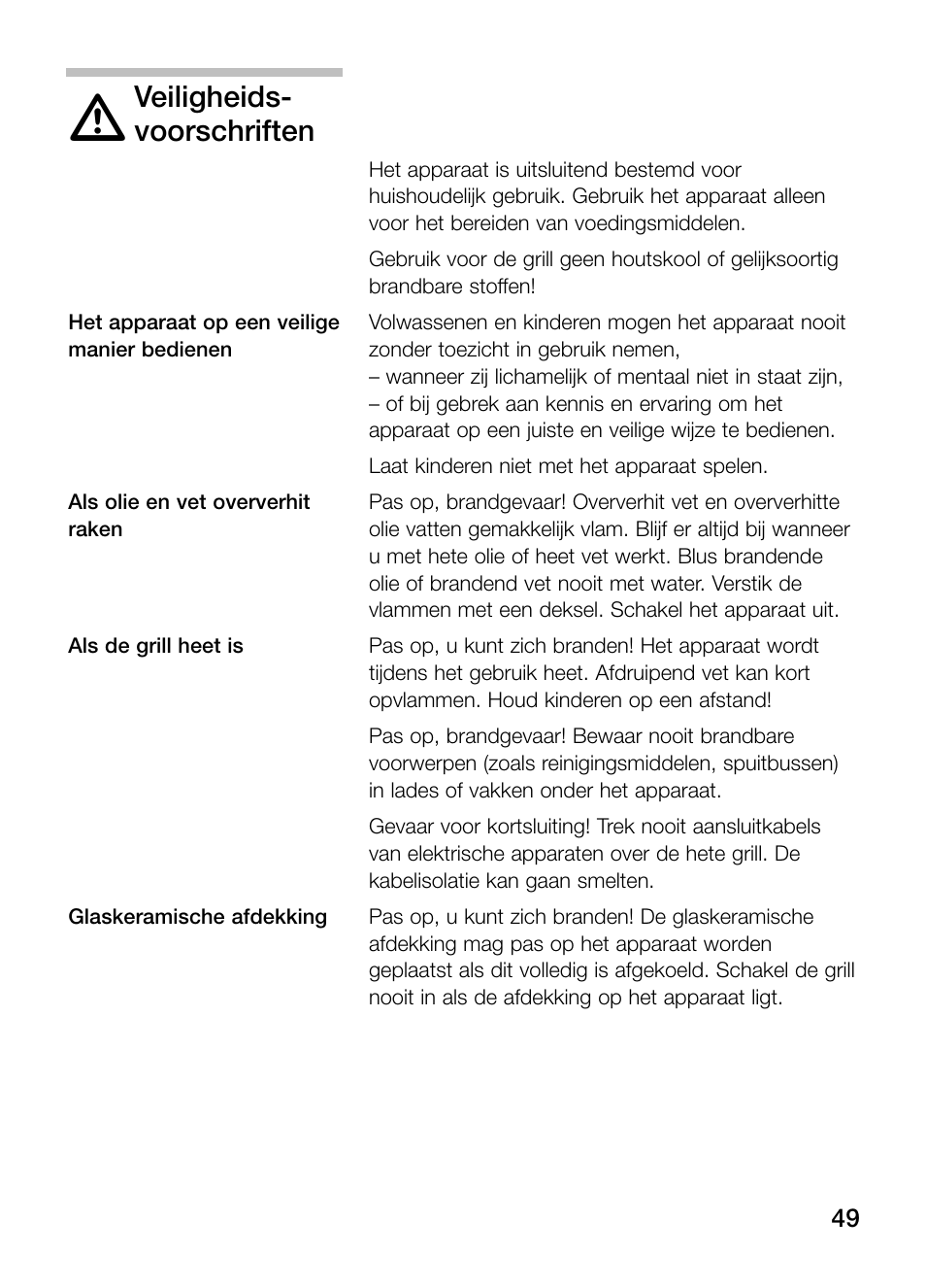 Veiligheids, Voorschriften | Neff N64K40N0 User Manual | Page 49 / 124