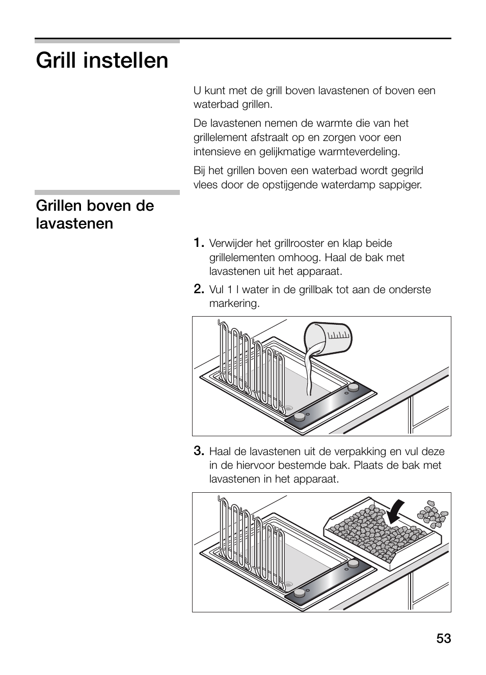 Grill instellen, Grillen boven de lavastenen | Neff N64K40N0 User Manual | Page 53 / 124