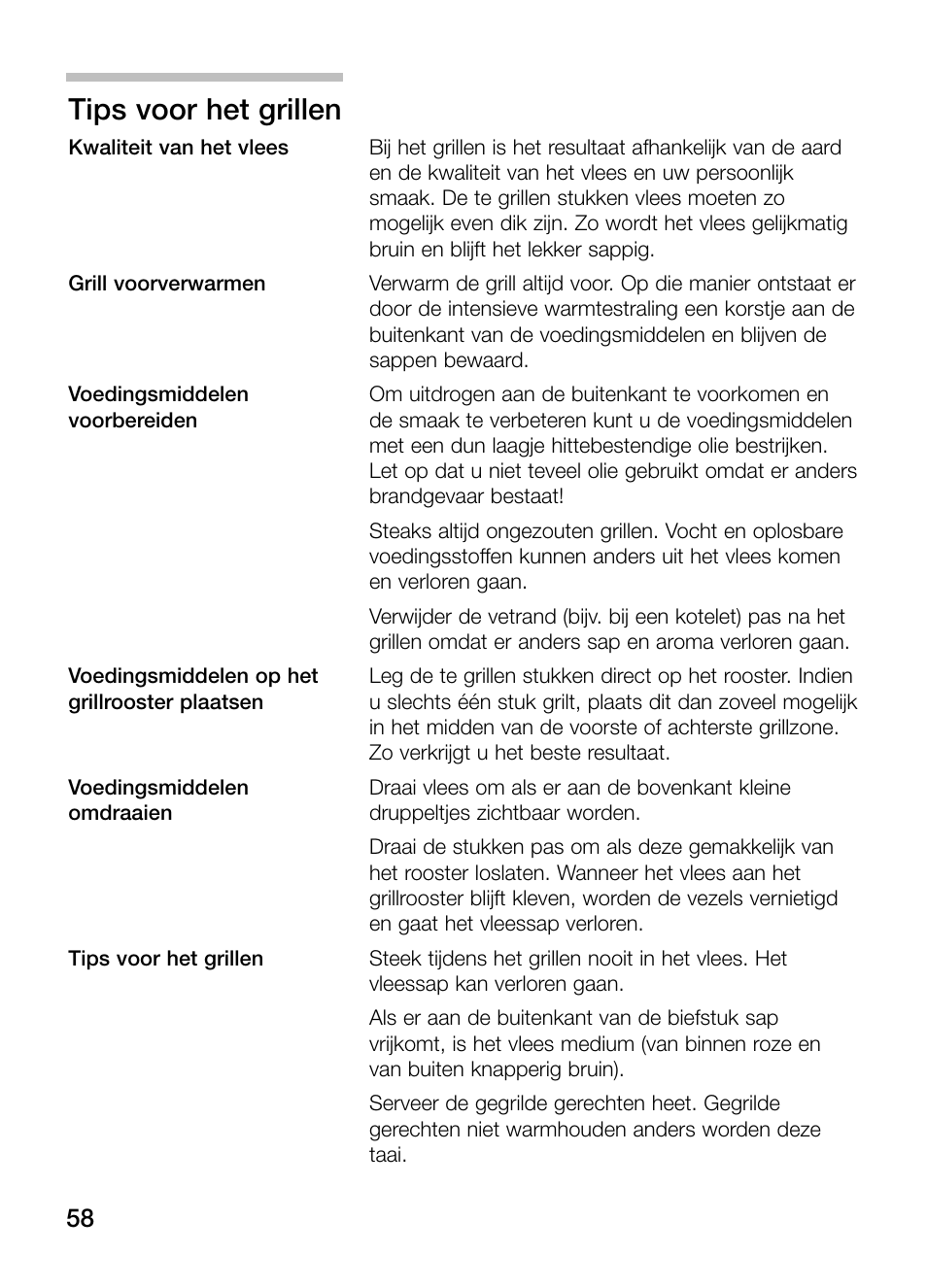 Tips voor het grillen | Neff N64K40N0 User Manual | Page 58 / 124