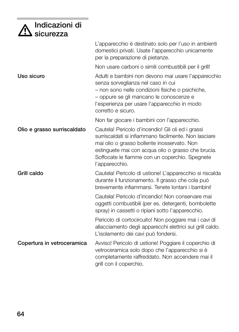 Indicazioni di, Sicurezza | Neff N64K40N0 User Manual | Page 64 / 124