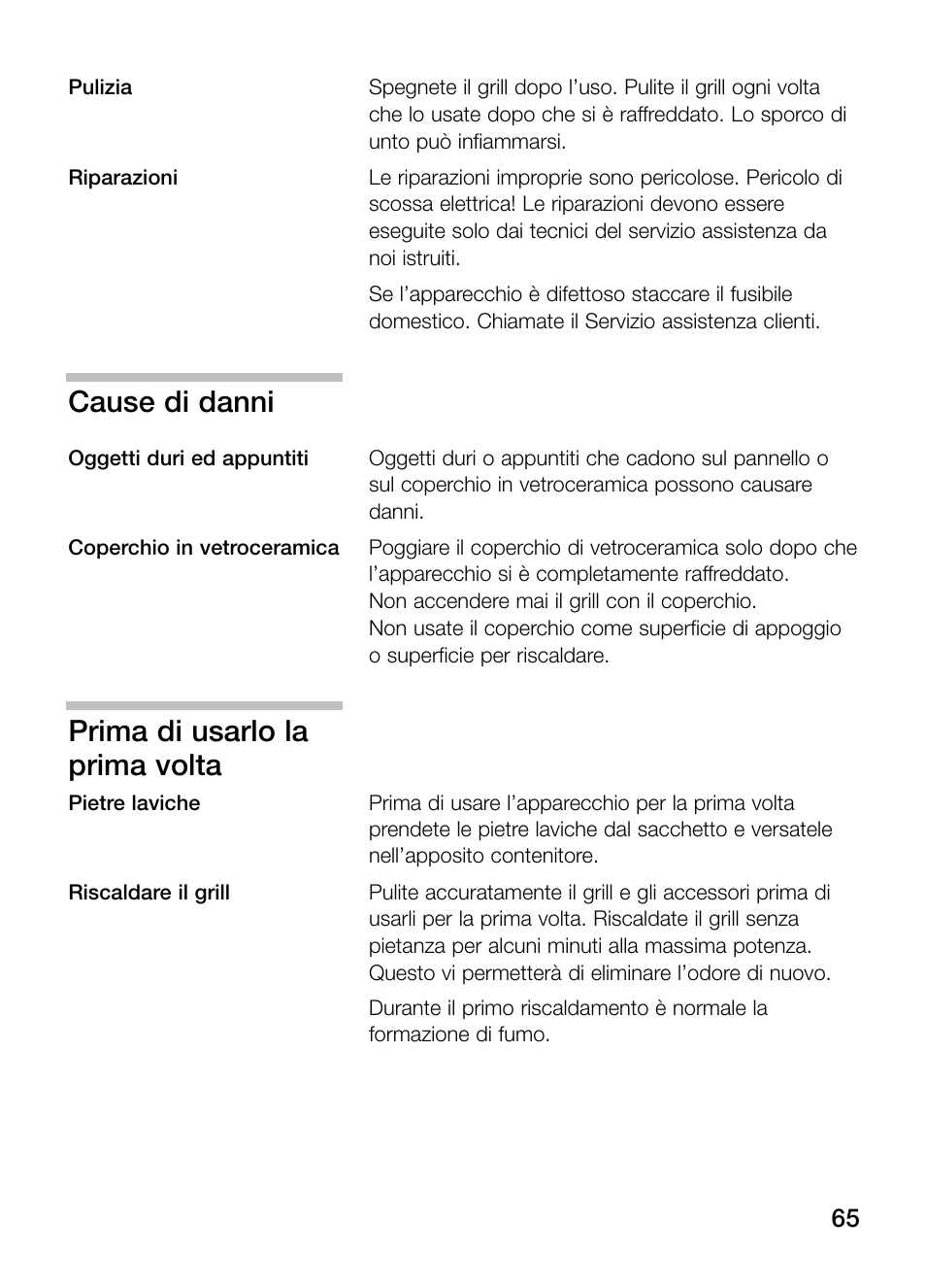 Cause di danni, Prima di usarlo la prima volta | Neff N64K40N0 User Manual | Page 65 / 124