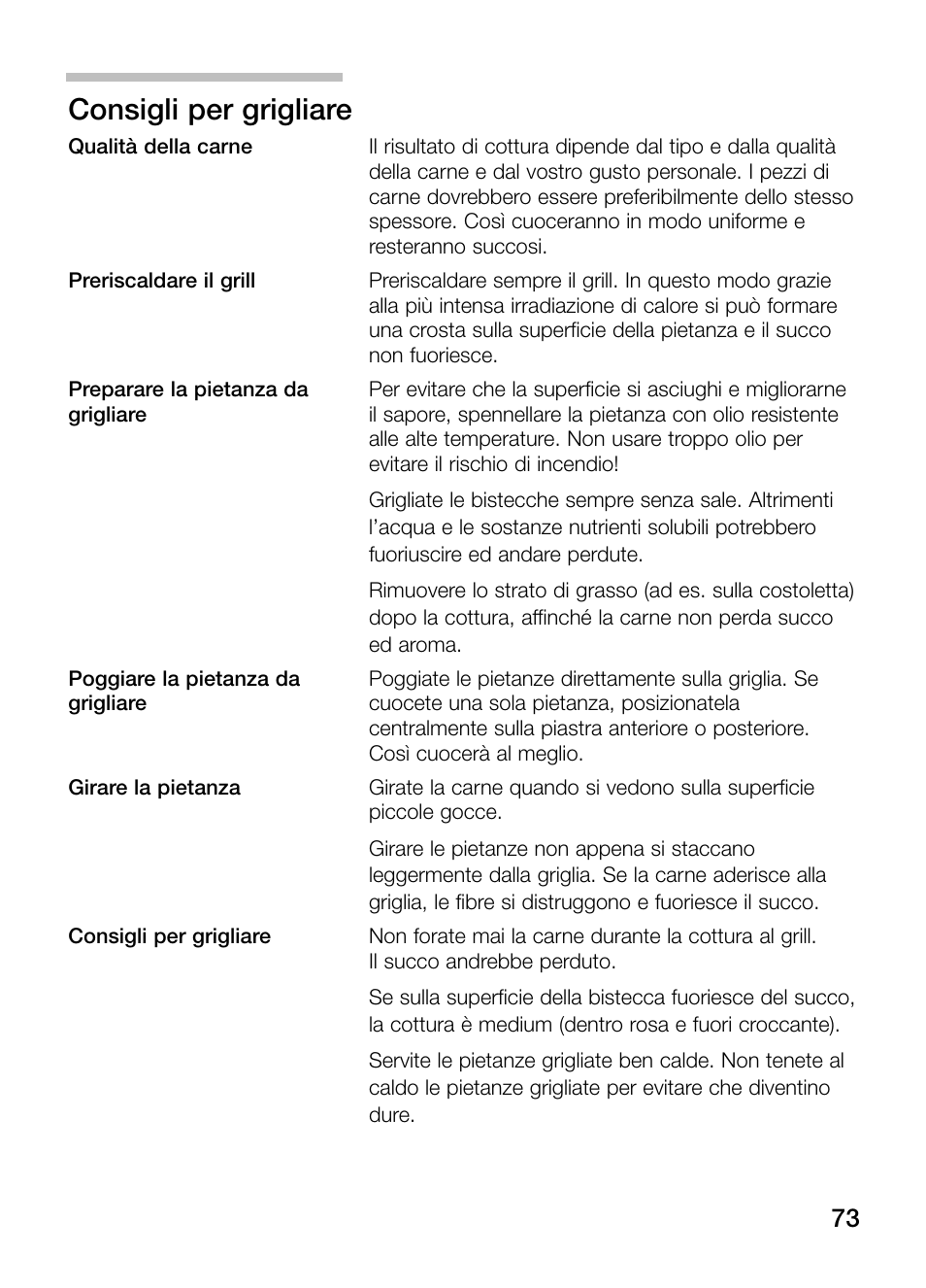Consigli per grigliare | Neff N64K40N0 User Manual | Page 73 / 124