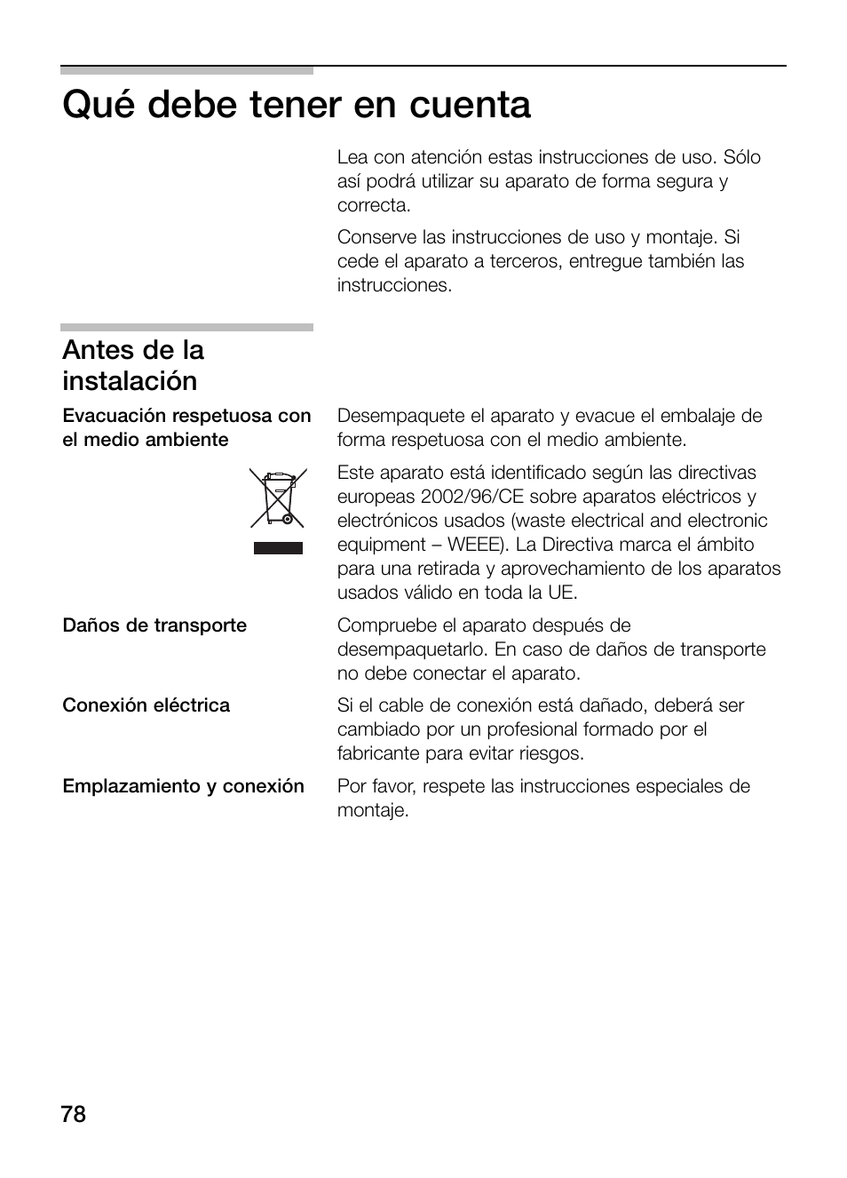 Qué debe tener en cuenta, Antes de la instalación | Neff N64K40N0 User Manual | Page 78 / 124