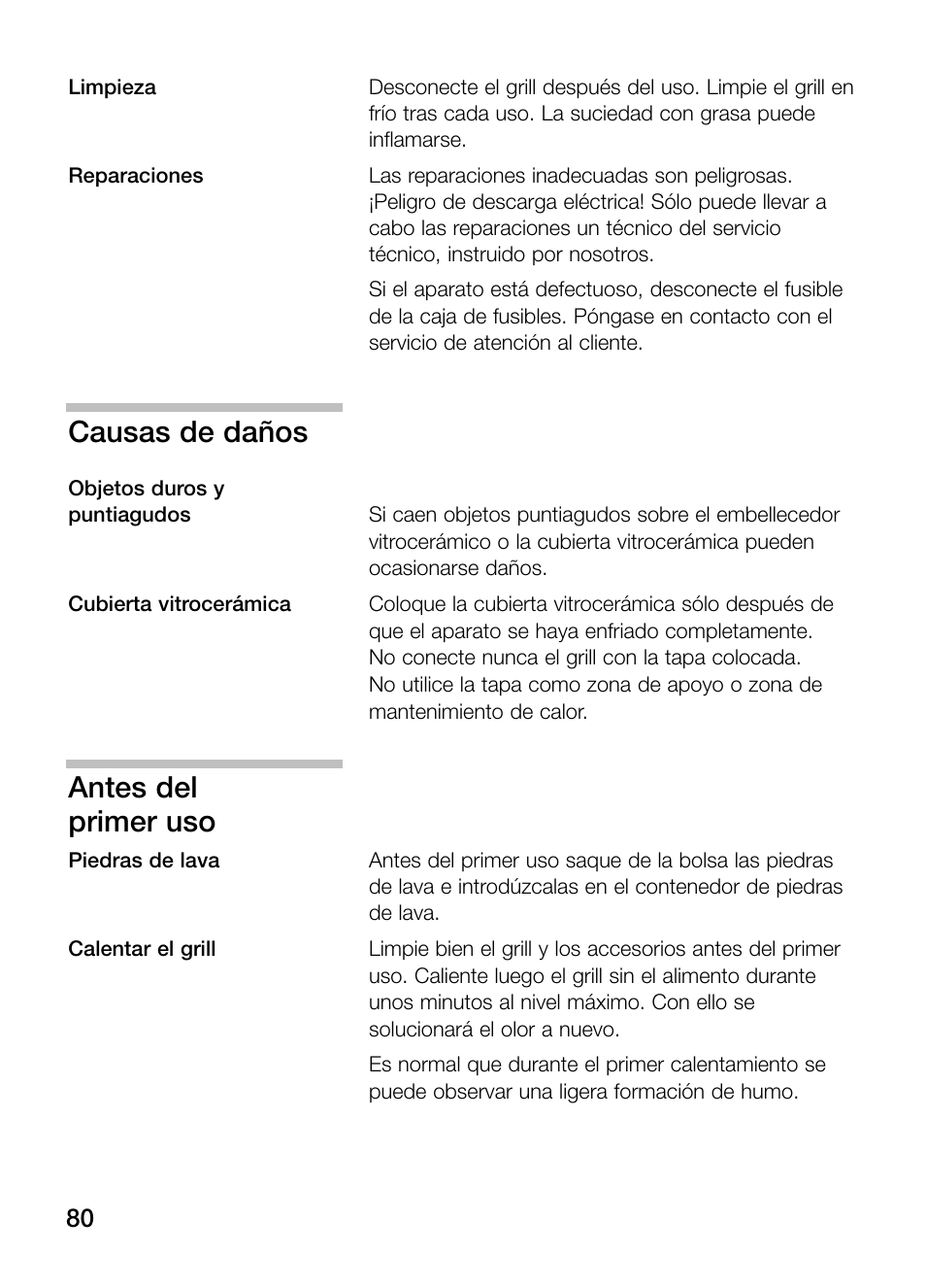 Causas de daños, Antes del primer uso | Neff N64K40N0 User Manual | Page 80 / 124