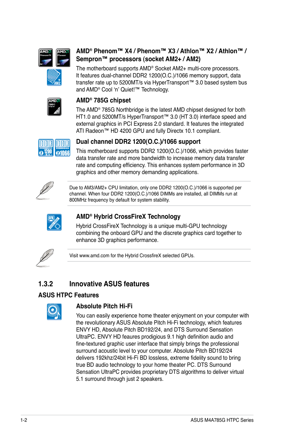 2 innovative asus features, Innovative asus features -2 | Asus M4A785G HTPC/RC User Manual | Page 14 / 72