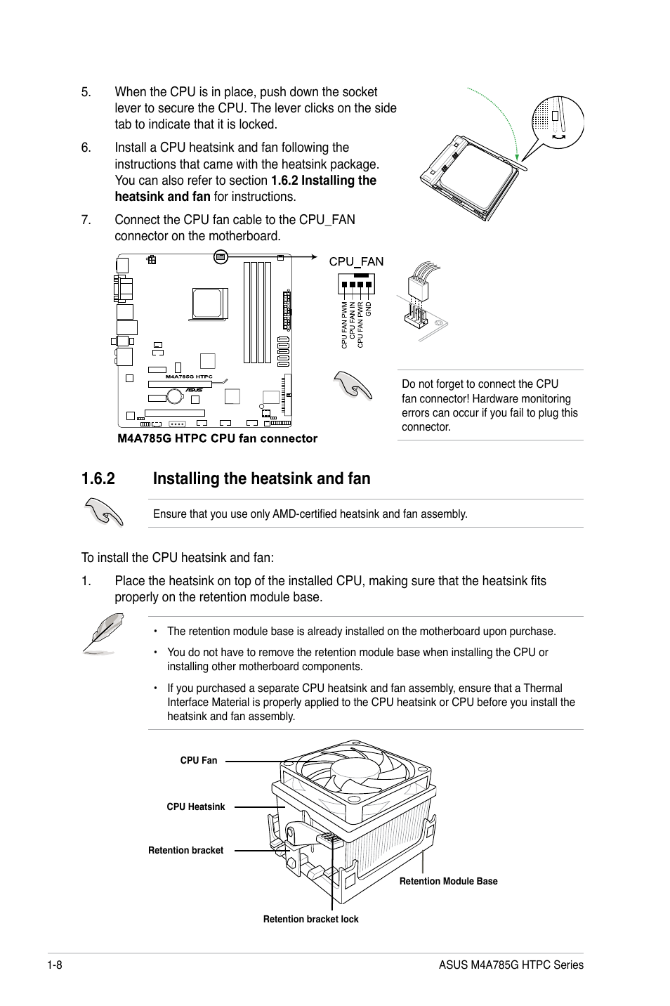 2 installing the heatsink and fan, Installing the heatsink and fan -8 | Asus M4A785G HTPC/RC User Manual | Page 20 / 72