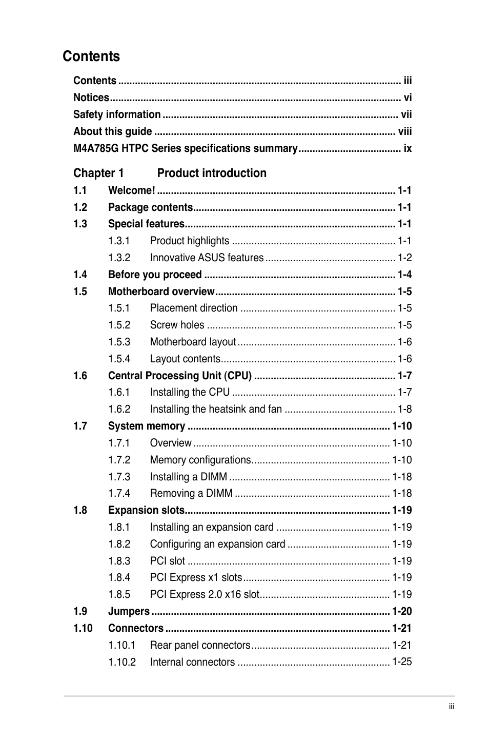 Asus M4A785G HTPC/RC User Manual | Page 3 / 72