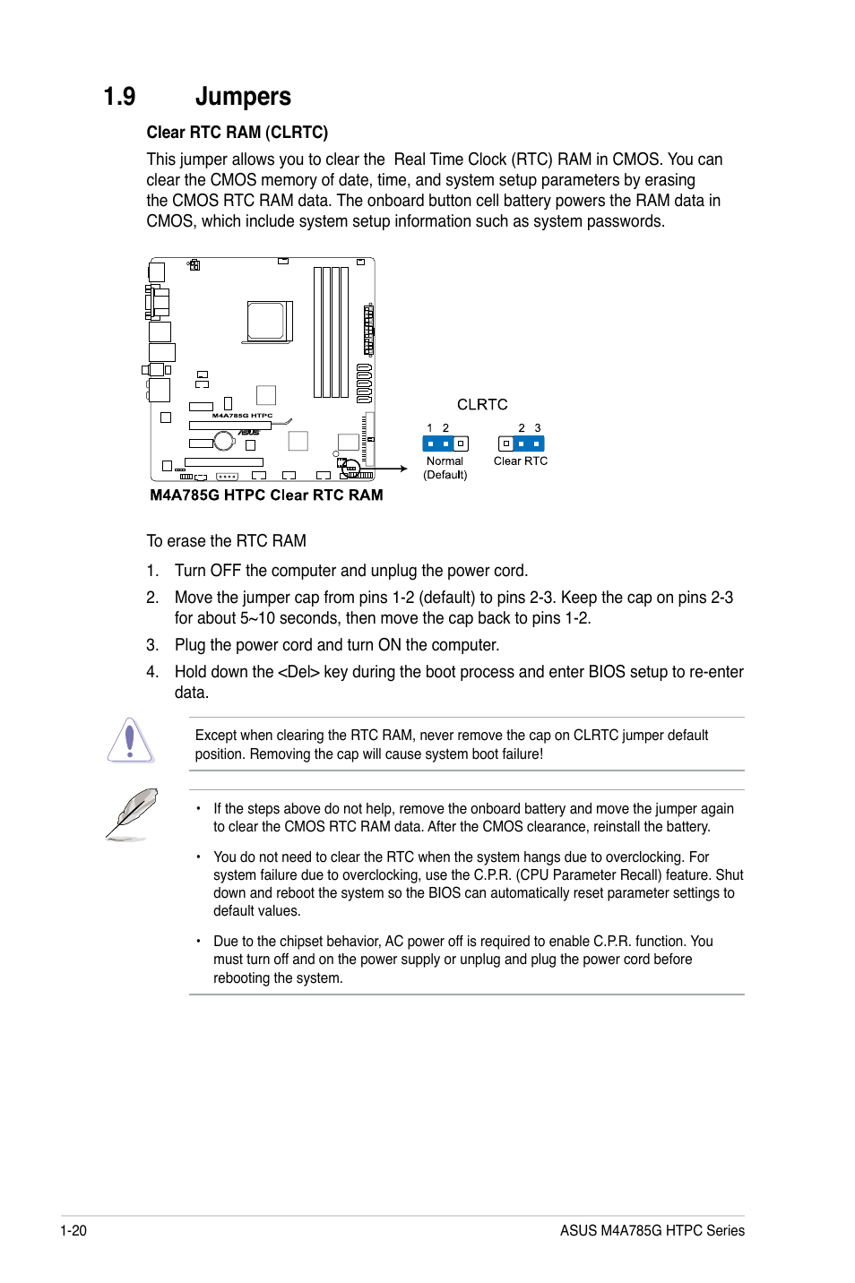 9 jumpers, Jumpers -20 | Asus M4A785G HTPC/RC User Manual | Page 32 / 72