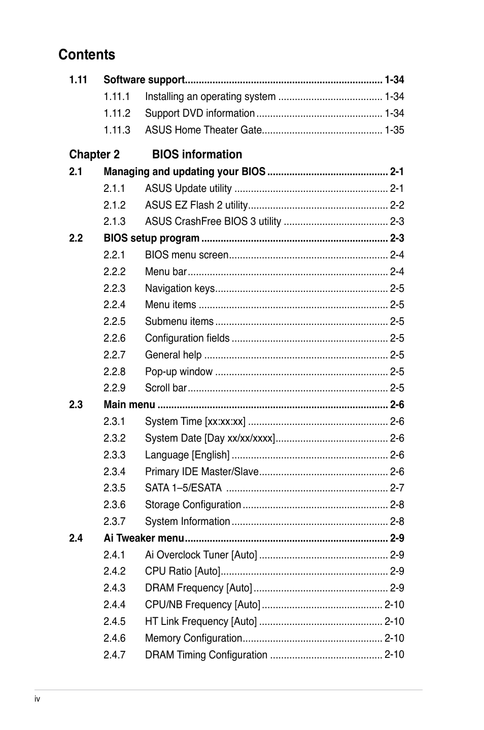 Asus M4A785G HTPC/RC User Manual | Page 4 / 72