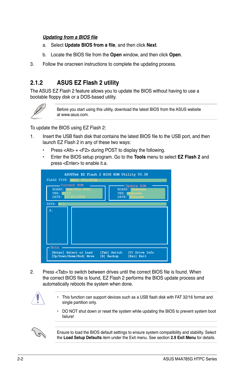 2 asus ez flash 2 utility, Asus ez flash 2 utility -2 | Asus M4A785G HTPC/RC User Manual | Page 52 / 72