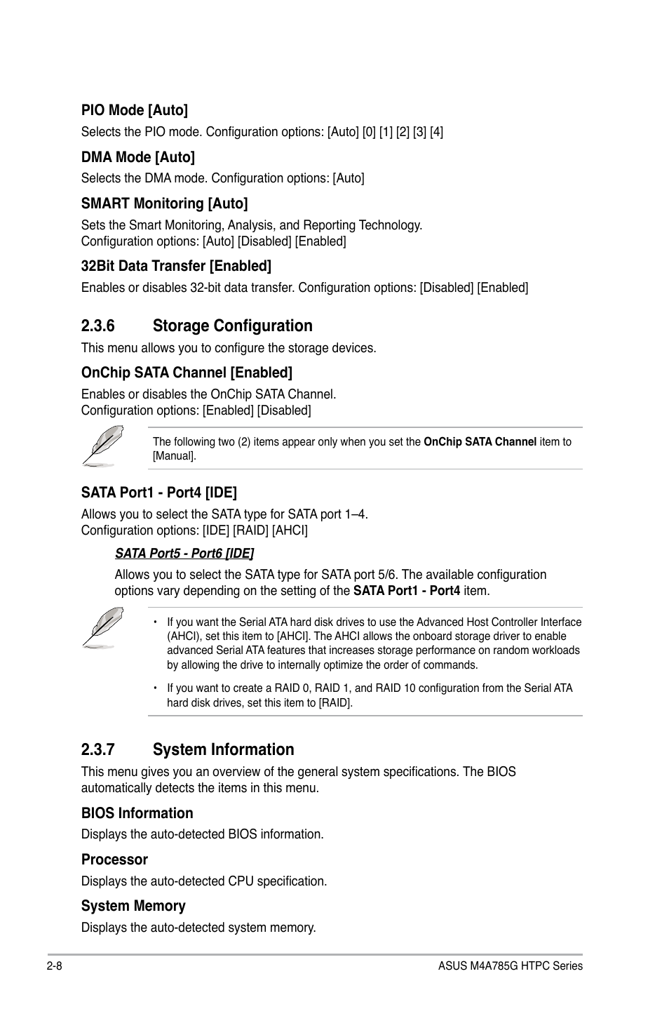 6 storage configuration, 7 system information, Storage configuration -8 | System information -8 | Asus M4A785G HTPC/RC User Manual | Page 58 / 72