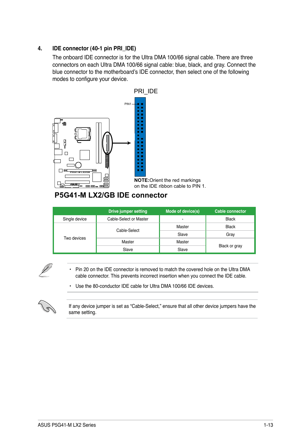 P5g41-m lx2/gb ide connector, Pri_ide | Asus P5G41-M LX2/GB User Manual | Page 22 / 40