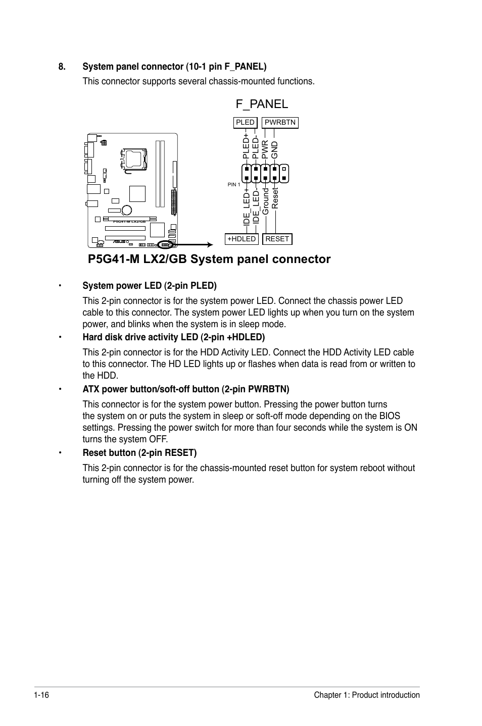 P5g41-m lx2/gb system panel connector, F_panel | Asus P5G41-M LX2/GB User Manual | Page 25 / 40