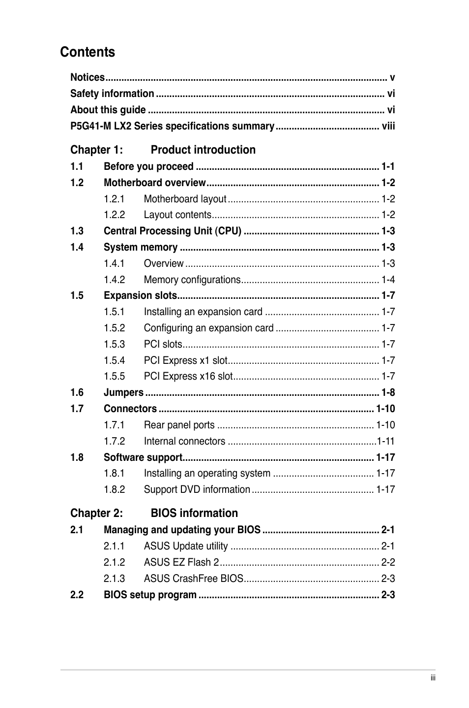 Asus P5G41-M LX2/GB User Manual | Page 3 / 40