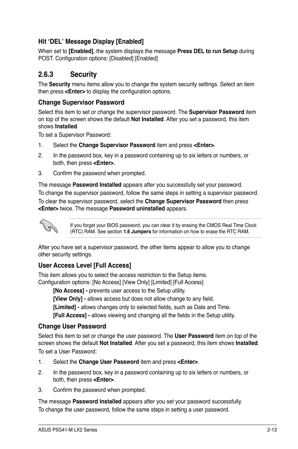 3 security, Security -13 | Asus P5G41-M LX2/GB User Manual | Page 39 / 40