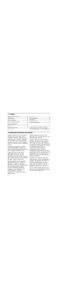 Â indice[it] istruzioni per l’uso, M importanti avvertenze di sicurezza, Indice | Ã= importanti avvertenze di sicurezza | Neff N64K40N0 User Manual | Page 22 / 36